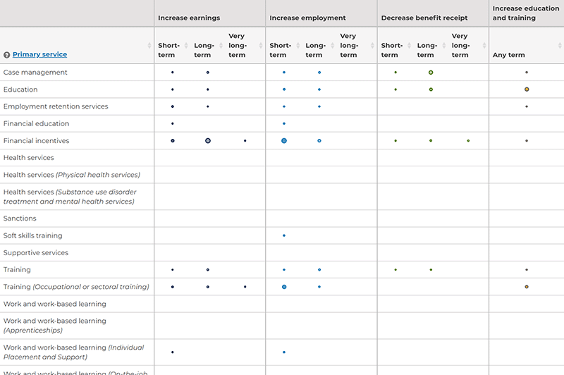 Map of supported interventions by primary service offered