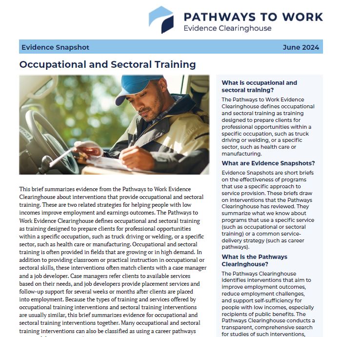 Download Occupational and Sectoral Training Evidence Snapshot